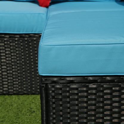 Russo 5 Pc Outdoor Patio Rattan Sectional Sofa Set - Black+Blue