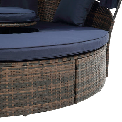 Cove Outdoor Rattan Round Lounge With Canopy - Navy Blue