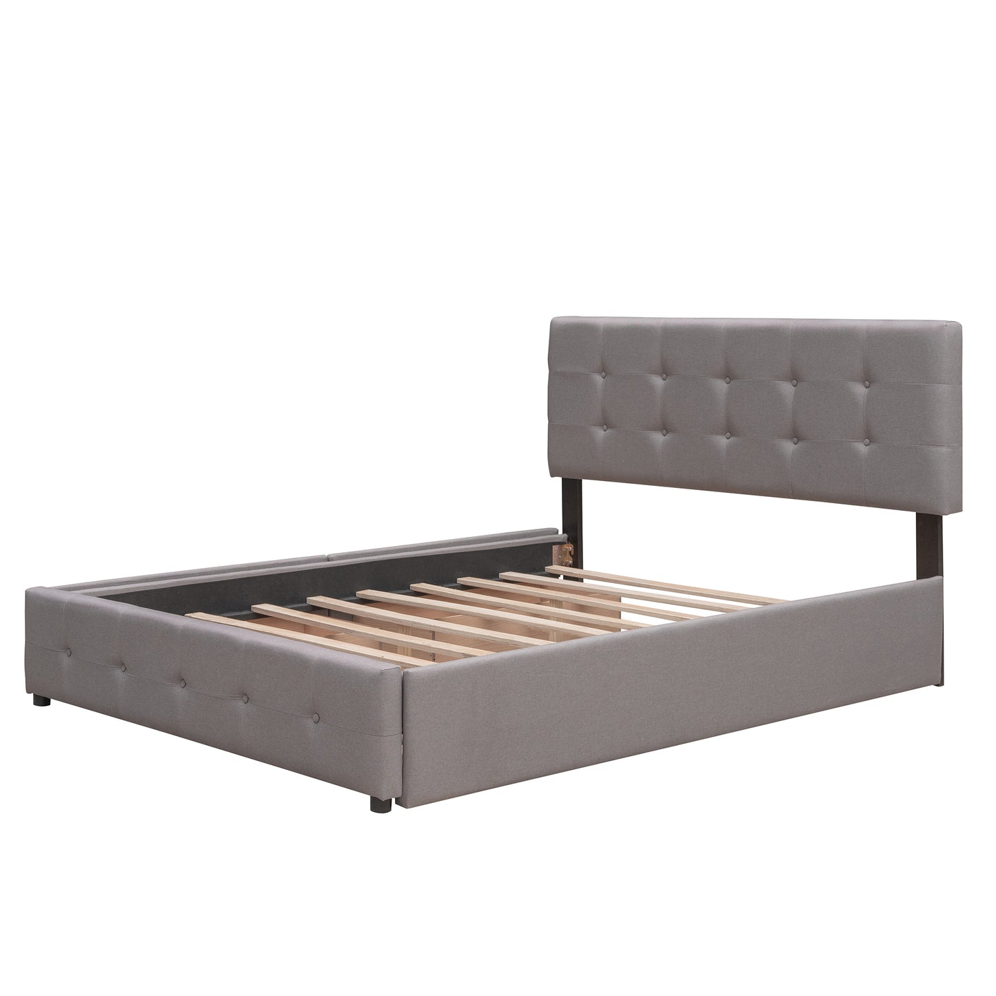 Draco Queen Size Platform Bed with 2 Drawers - Light Gray