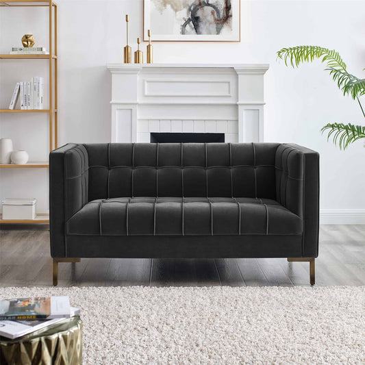 Isaac Stitch Velvet Loveseat - Dark Gray