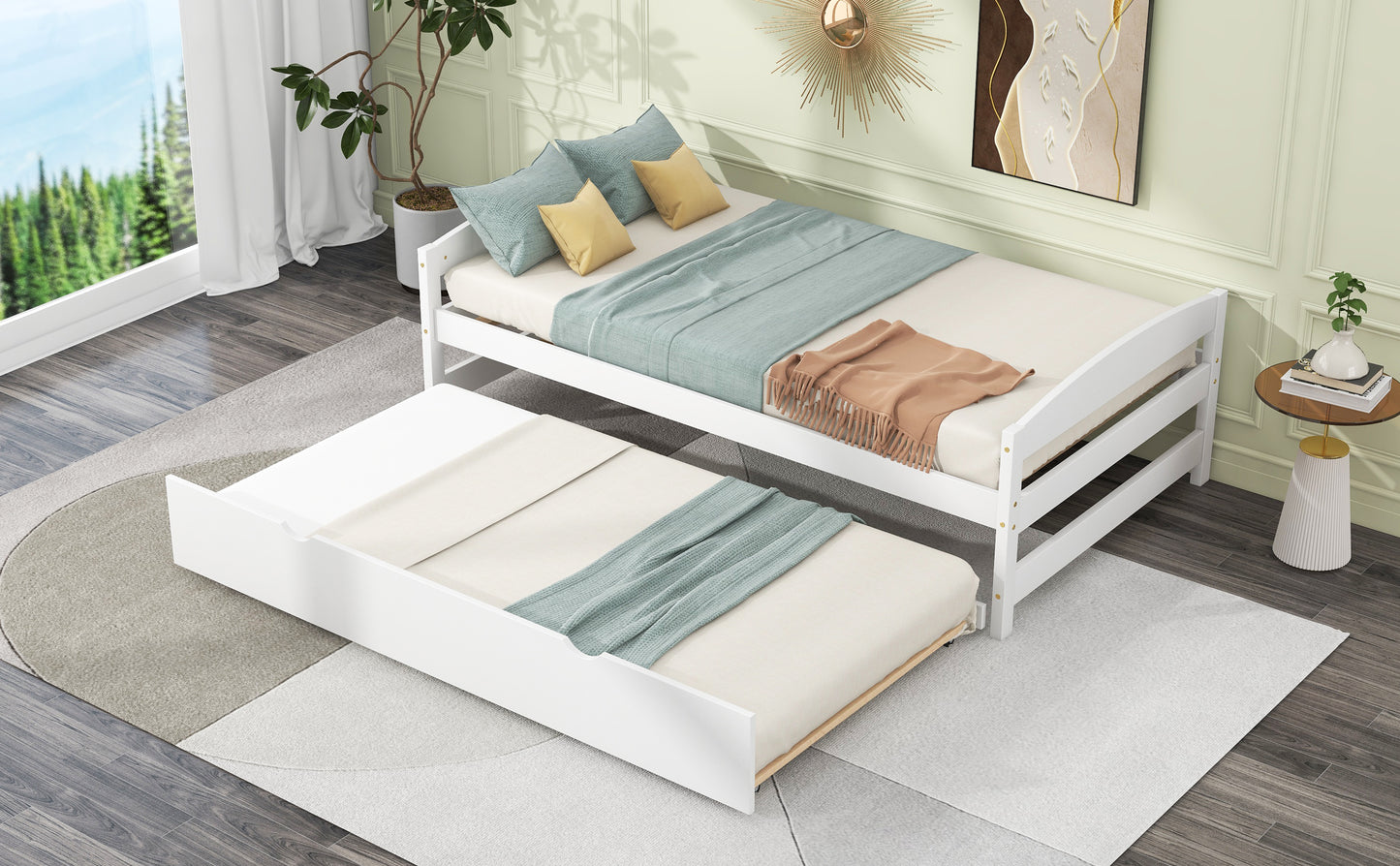 Array Twin Size Daybed with Twin Size Trundle - White