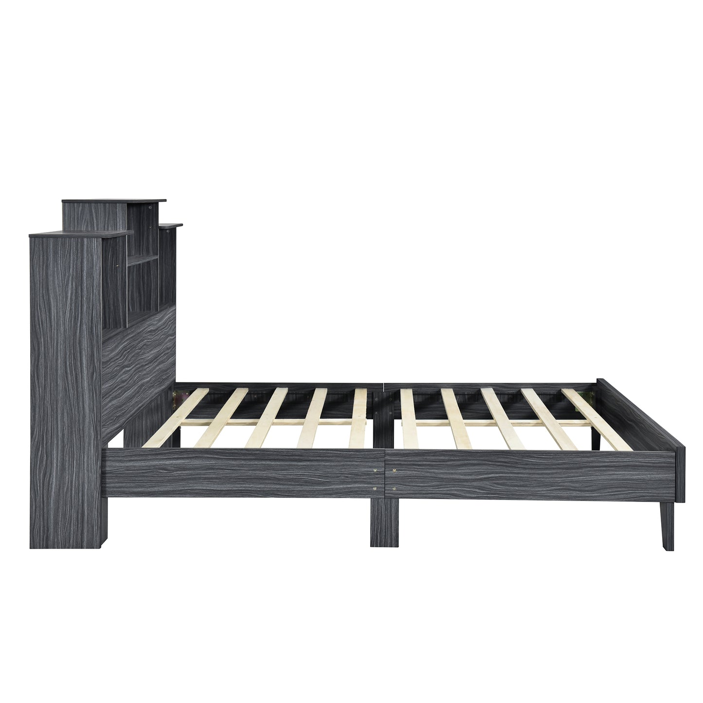 Taz Full Size Platform Bed Frame with 4 Open Storage Shelves - Gray