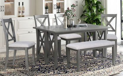 Stella 6pc Dining Set Solid Wood Table 4x Side Chairs And Bench - Gray