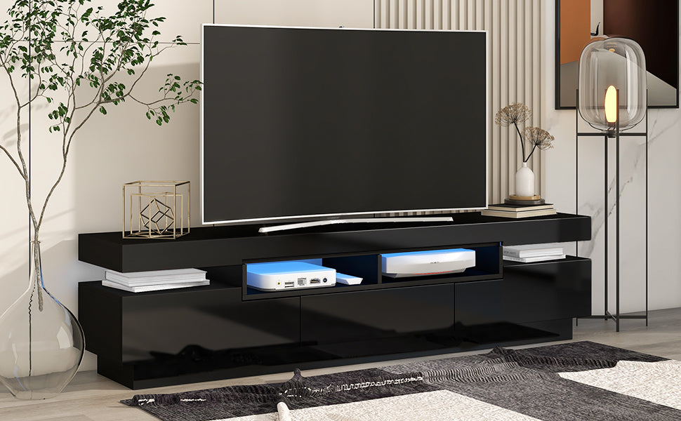 Seco High Gloss TV Stand Entertainment Center - Black