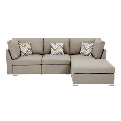 Amira Fabric Sofa with Ottoman and Pillows - Beige