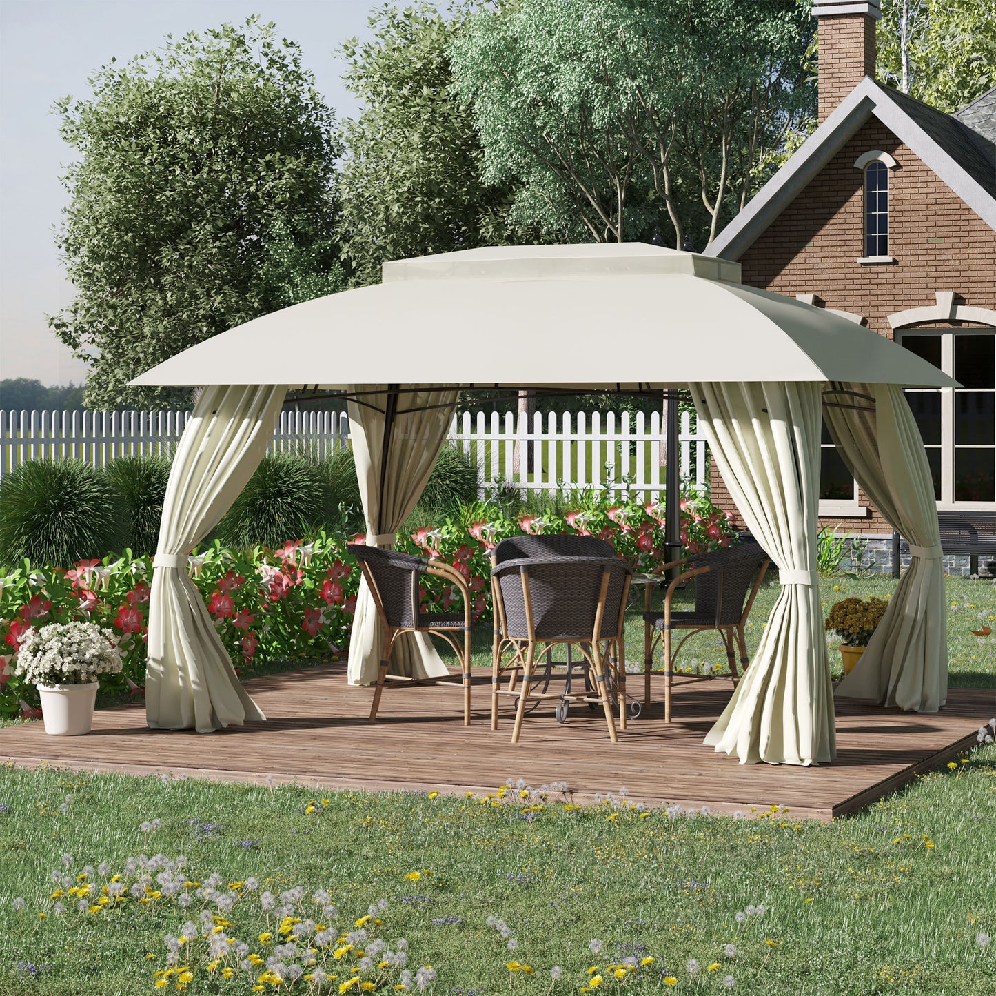 Frazer 10 x 13 ft Double Vented Roof Patio Gazebo - Beige