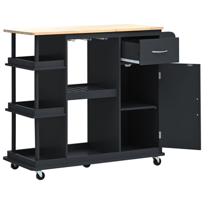 Elara Multipurpose Kitchen Cart Cabinet with Side Storage - Black