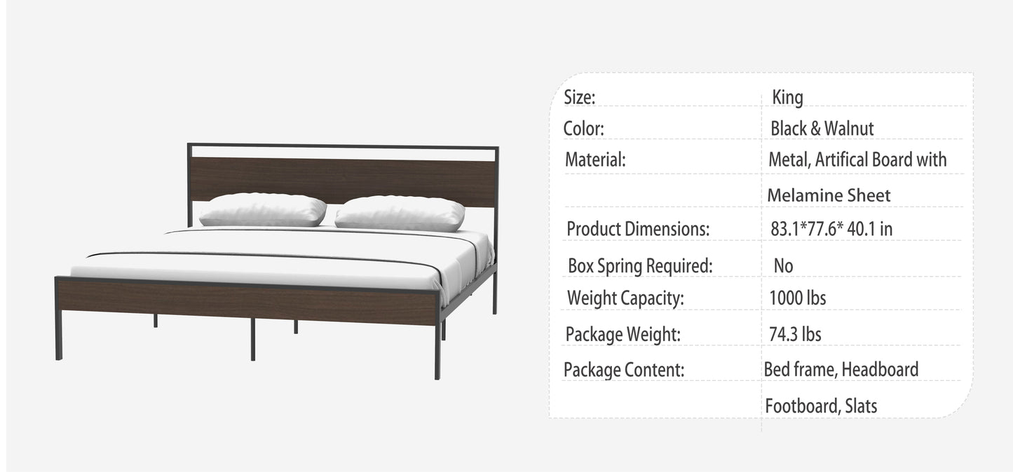 Ceres King Size Metal Bed - Walnut