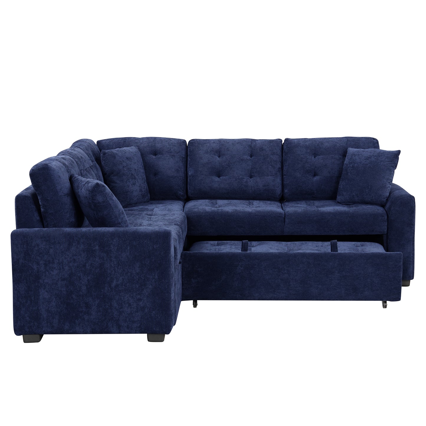 Novak L-shape Sofa Bed Pull-out Sleeper Sofa with Wheels - Navy Blue