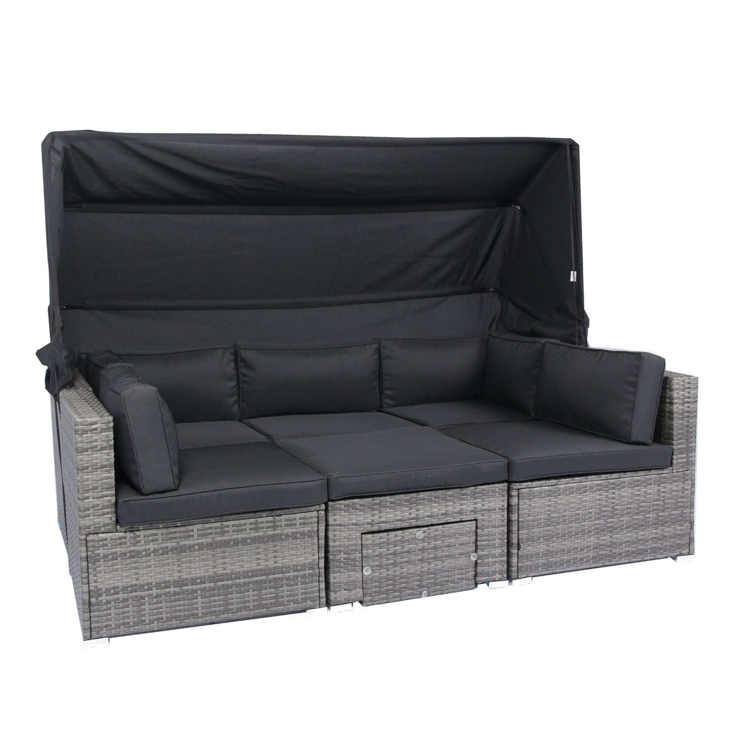 Vo 7 Pc Patio Sectional Sofa Set w/Retractable Canopy