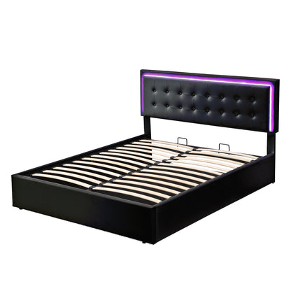 Fenix Queen Size Tufted Platform Bed w Hydraulic Storage -Black