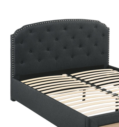 Emporium Queen Size Bed w Drawer Button Tufted - Charcoal