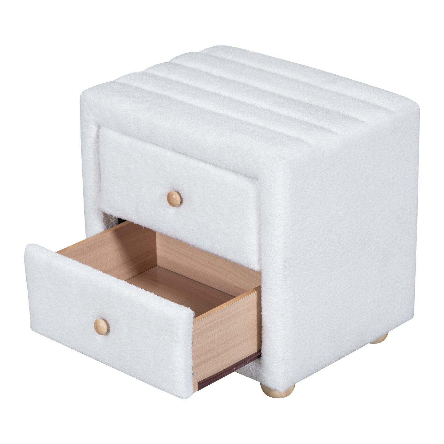 Teddy Fleece Nightstand with 2 Drawers - White