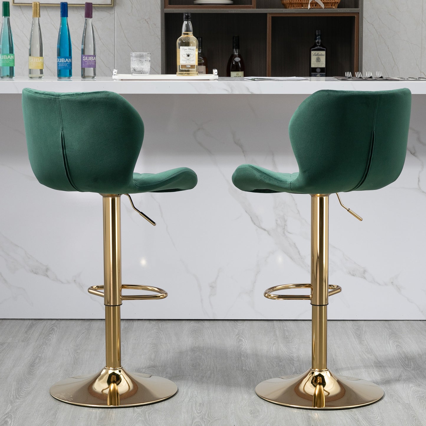 Beatrice Velvet Adjustable Swivel Bar Stool - Green Set of 2