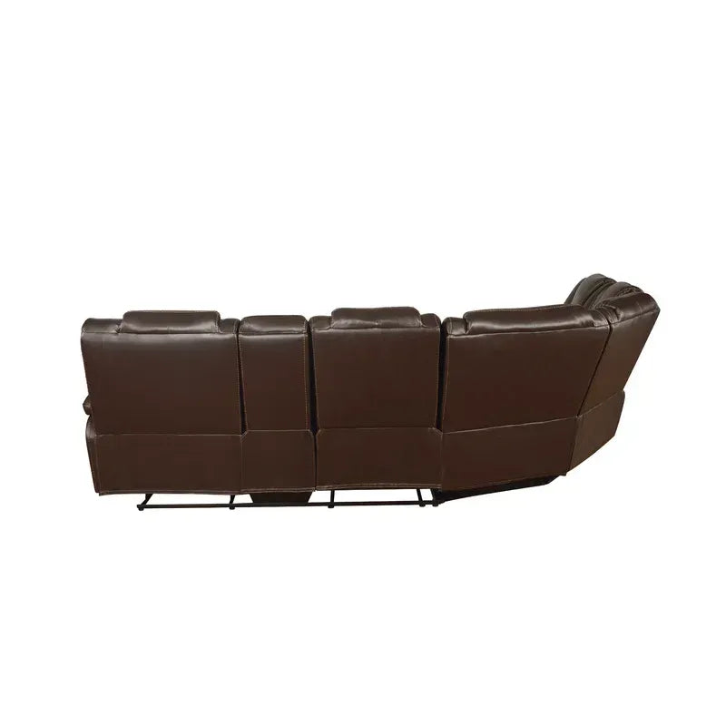 Hiroshi Power Reclining Sectional Faux Leather Sofa - Brown