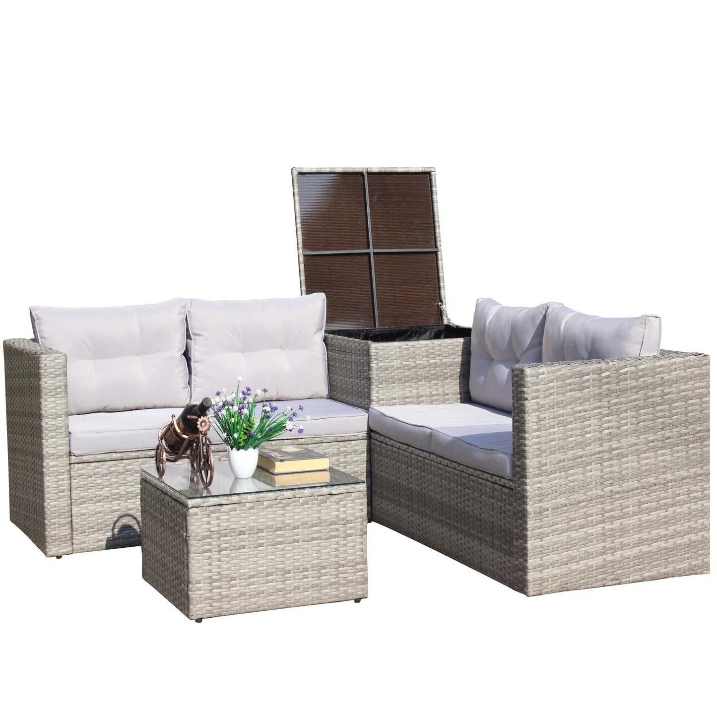 Ochoa 4 Pc Patio Sectional Wicker Rattan Sofa Set - Gray