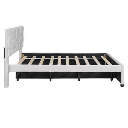 Brick Full Size Upholstered Platform Bed with Twin Size Trundle - Beige