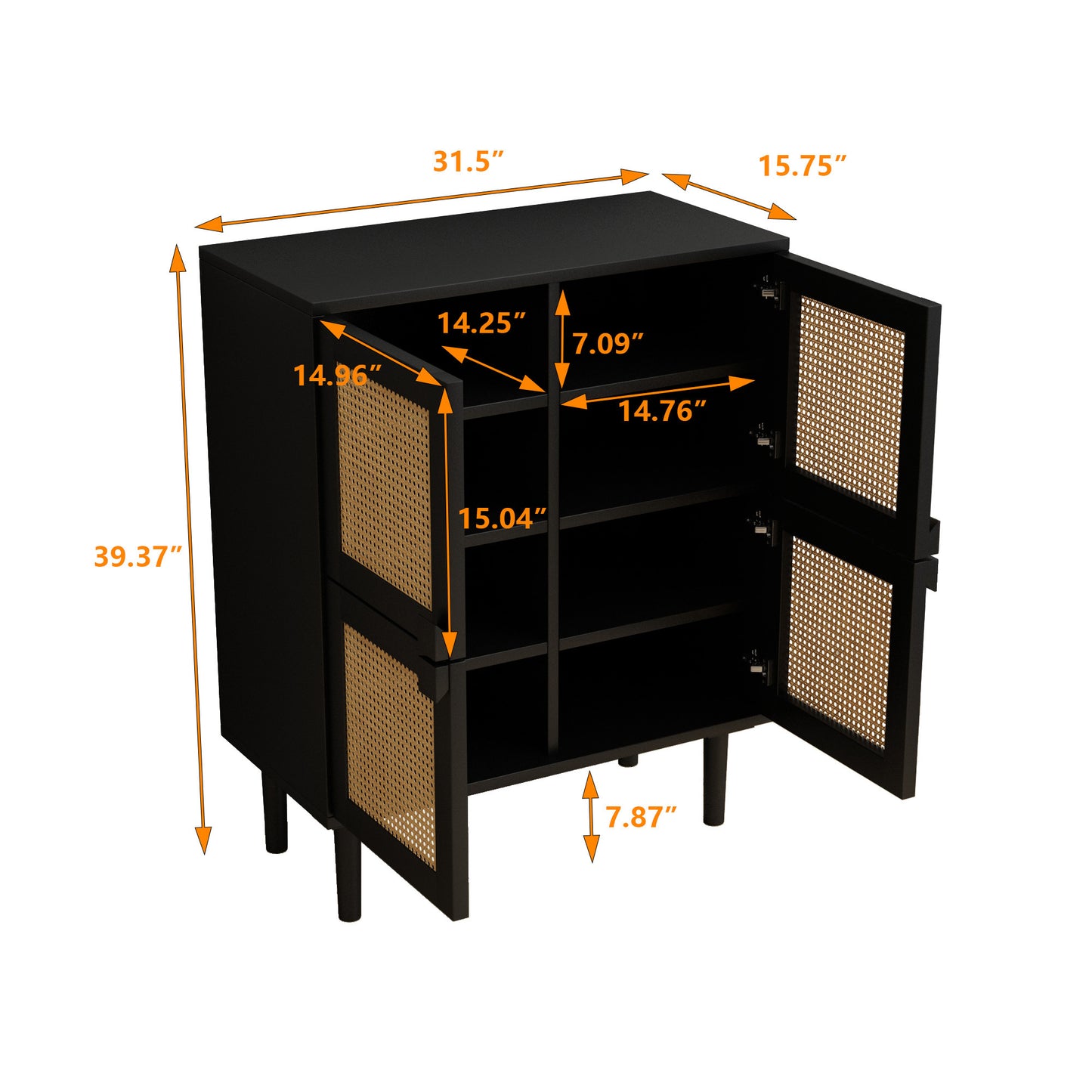 Zook 4-Doors Rattan Mesh Storage Cabinet - Black