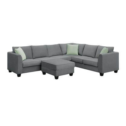 Harper Modular Sectional Sofa with Ottoman - Grey