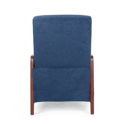 Mid Century Modern Fabric Channel Stitch Wood Pushback Recliner - Navy Blue