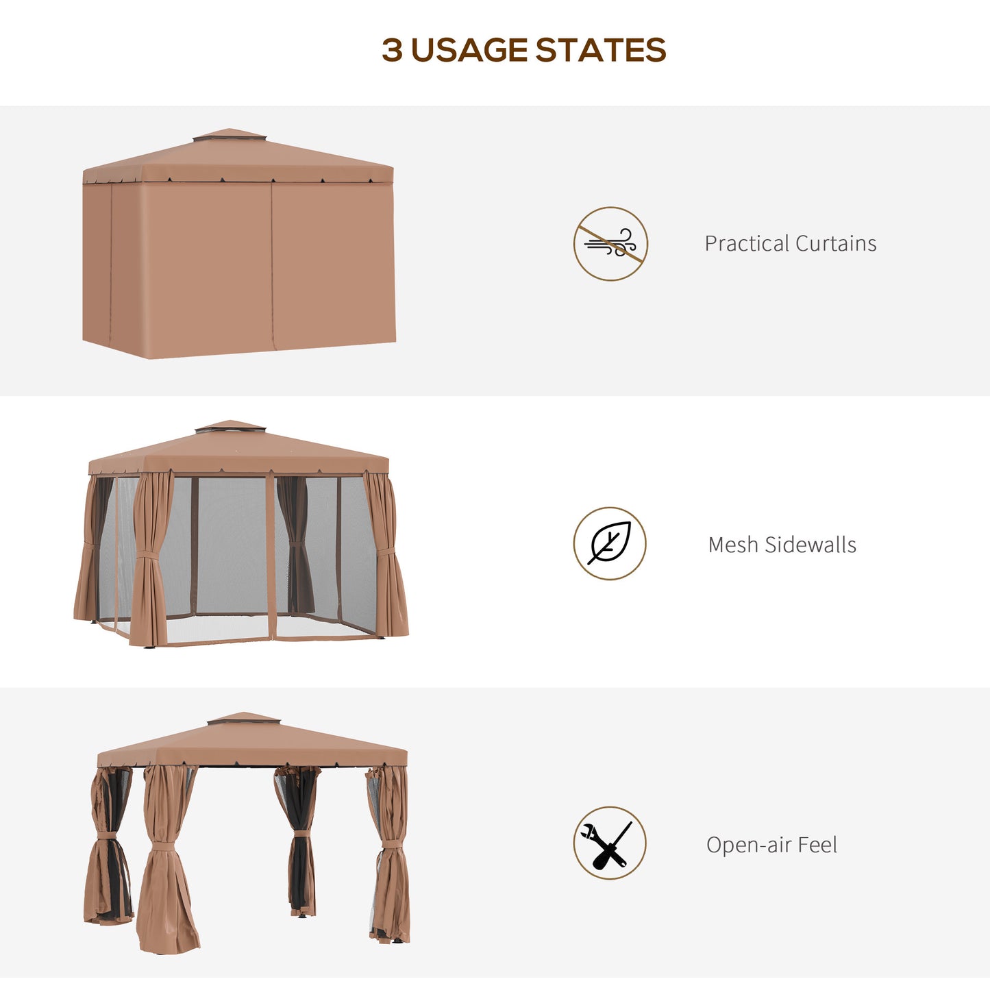 Caruso 10 x 10 ft  Gazebo Canopy Shelter  with Double Vented Roof - Brown