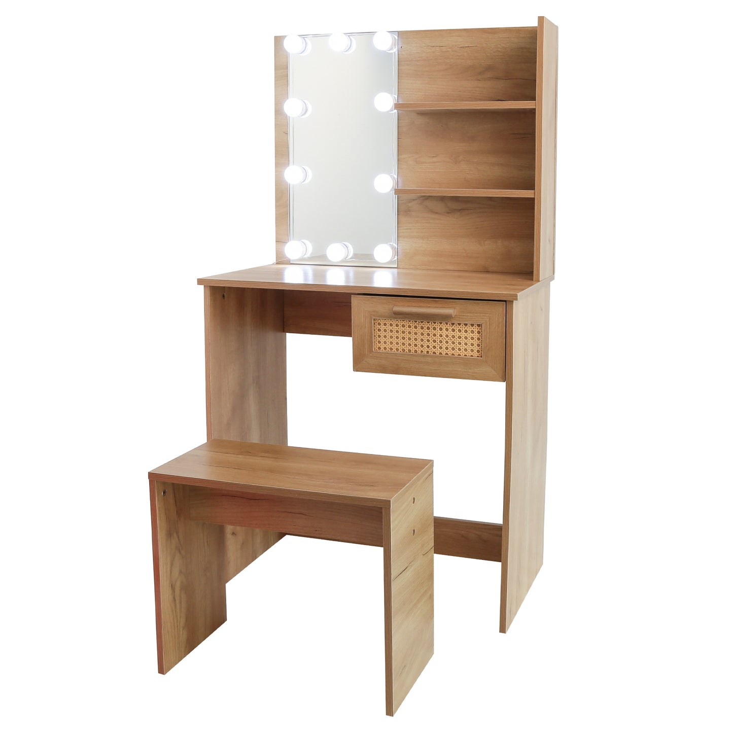 Brooks II Vanity Desk Set With LED Lighting Mirror - Natural