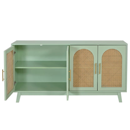 Xenia 4-Door Cabinet with Rattan - Mint Green