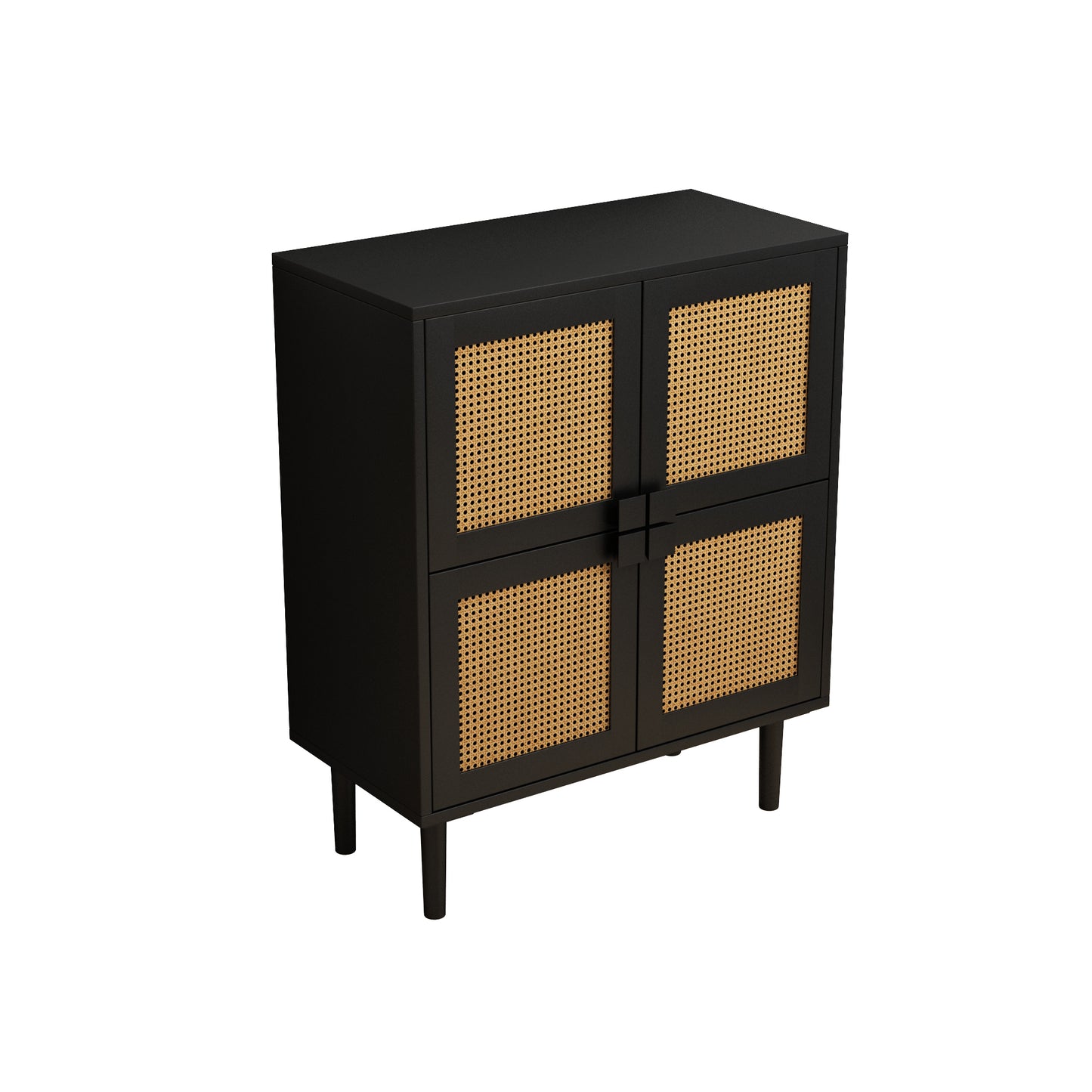 Zook 4-Doors Rattan Mesh Storage Cabinet - Black