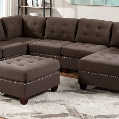 Eleni Modular Sectional 9pc Set  3x Corner Wedge 4x Armless Chairs and 2x Ottomans - Coffee