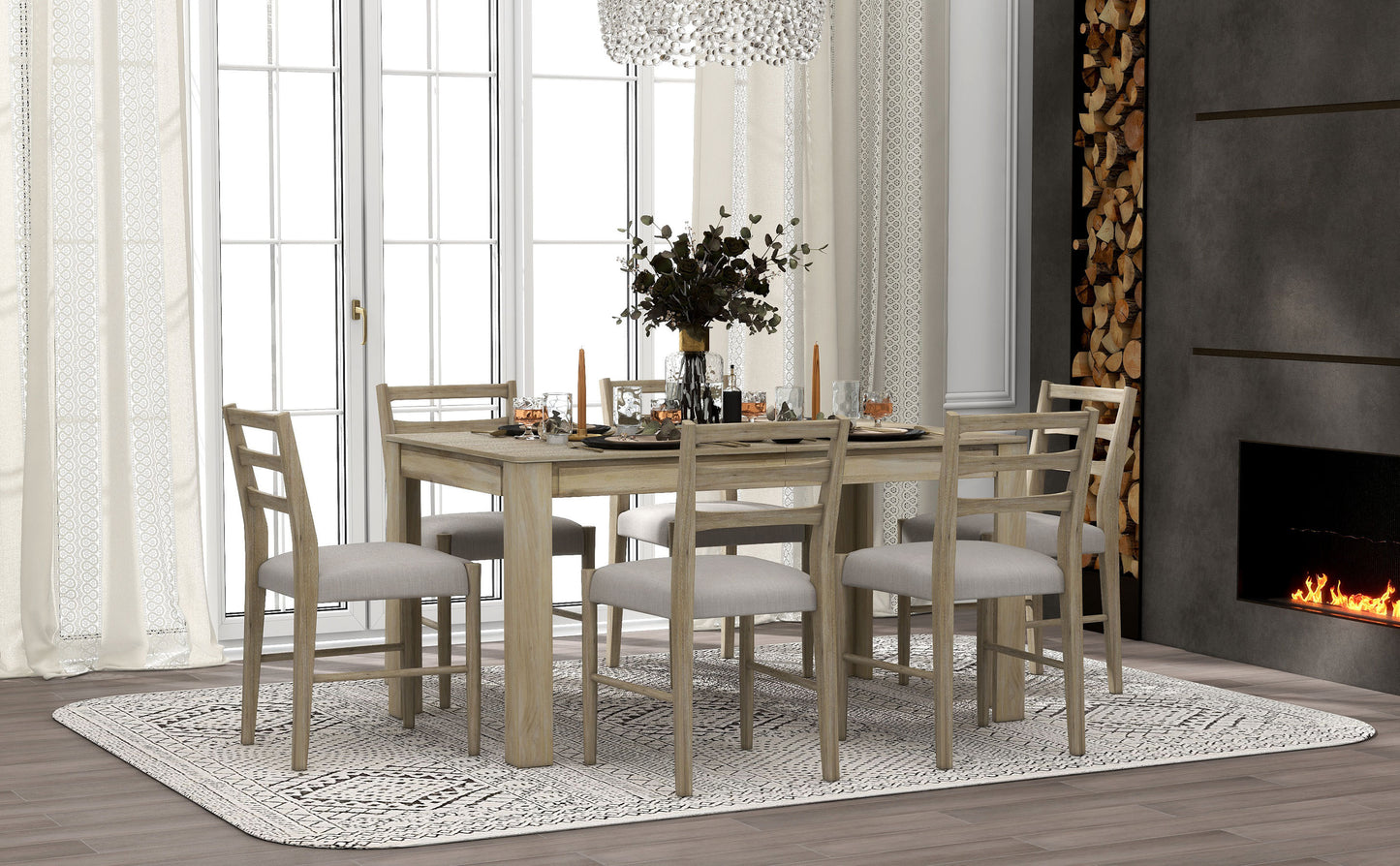 Viola 7pc Dining Set Extendable Table 6x Side Chairs - Natural