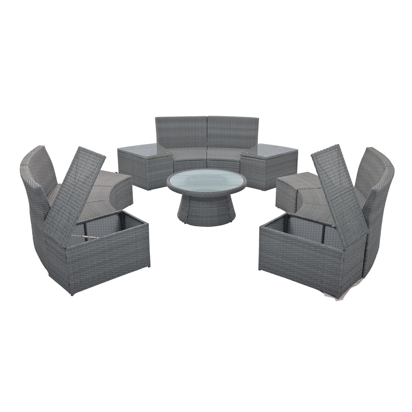 Clarkson 10 Pc Patio Rattan Half Round Sectional Sofa Set - Light Gray