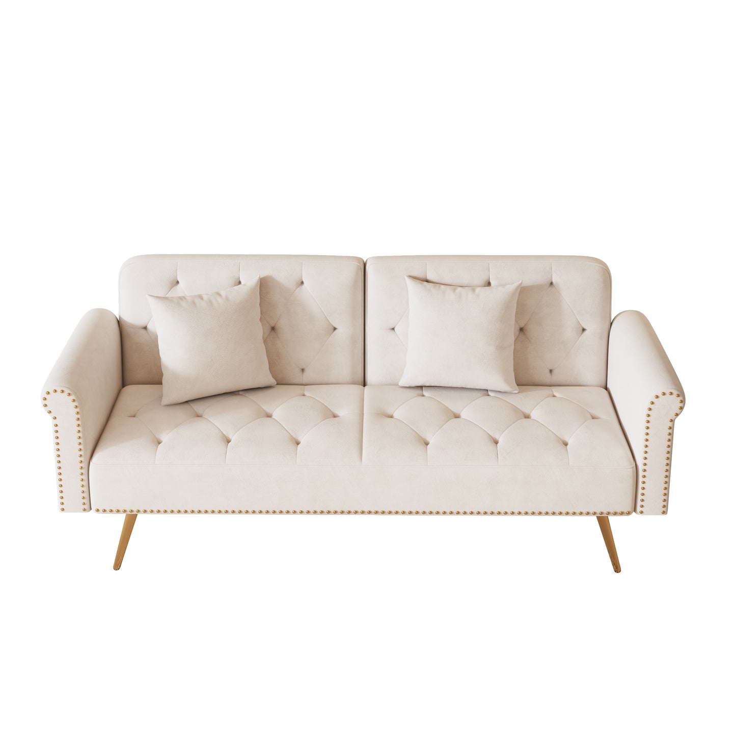 Uma Convertible Velvet Sofa Bed - Beige