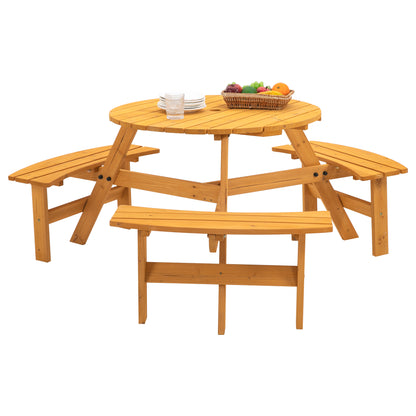 Nix 6-Person Circular Outdoor Wooden Picnic Table - Natural