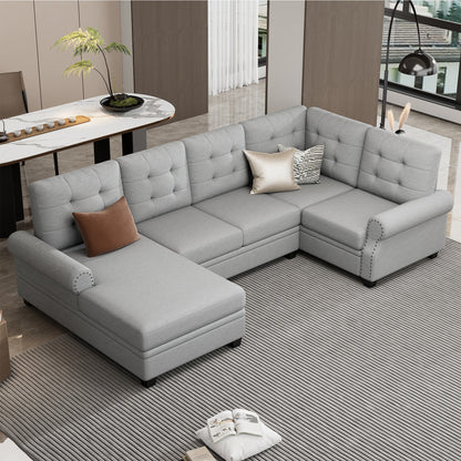 Aisha Modern U-Shaped Corner Sectional Sofa - Gray