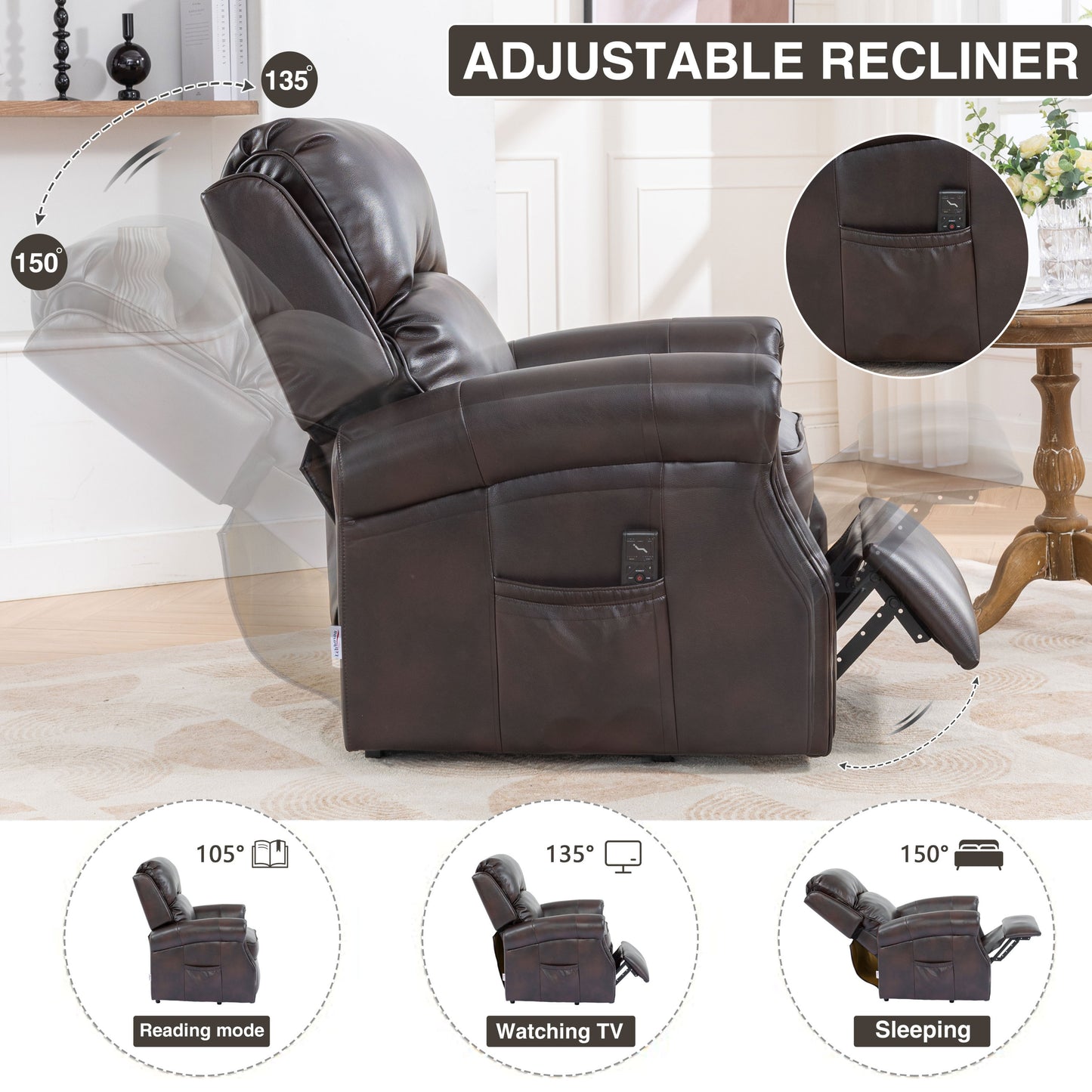 Ramos Power Lift Recliner with Massage - Brown