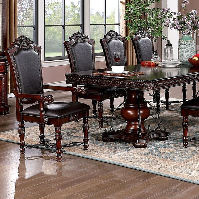 Olson Majestic Traditional Dining Arm Chairs  Set of 2  - Brown Cherry