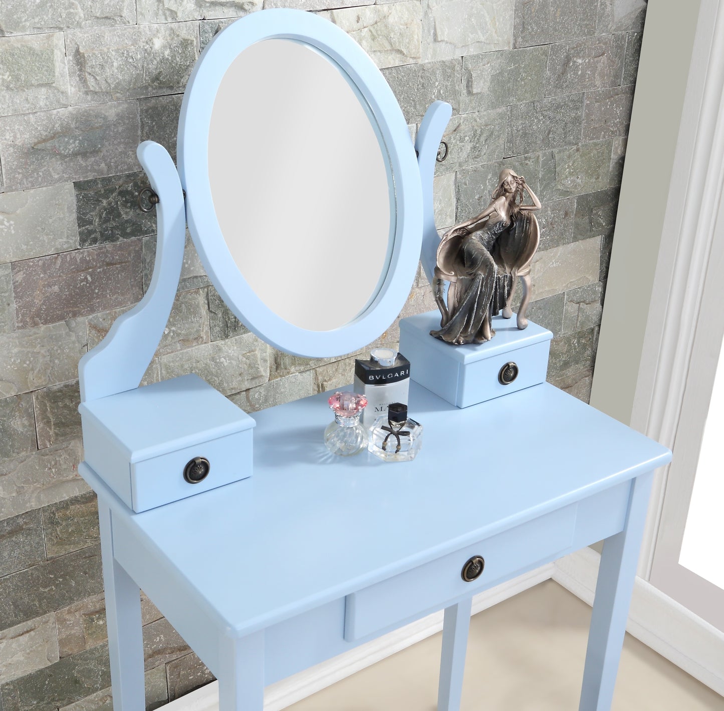 Moniya Makeup Vanity Table and Stool Set - Blue