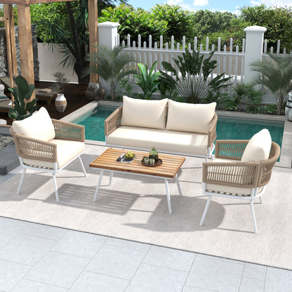 Boho 4 Pc Rope Patio Furniture Set - Beige