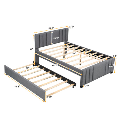 Eira Full Size Upholstered Platform Bed with Trundle - Grey