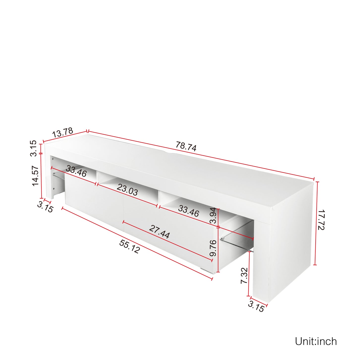 Nate Gloss TV Stand with LED Lights for 80 inch TV - White