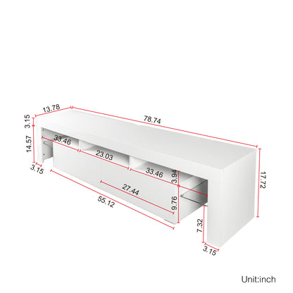 Nate Gloss TV Stand with LED Lights for 80 inch TV - White