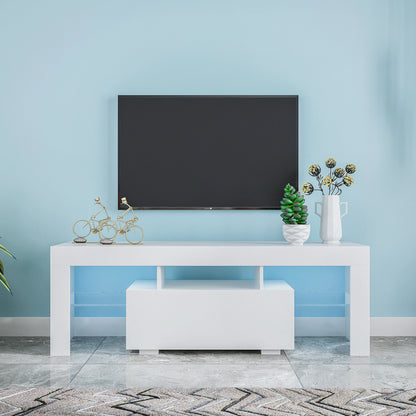 Prime Entertainment TV Stand with LED Light TV - White