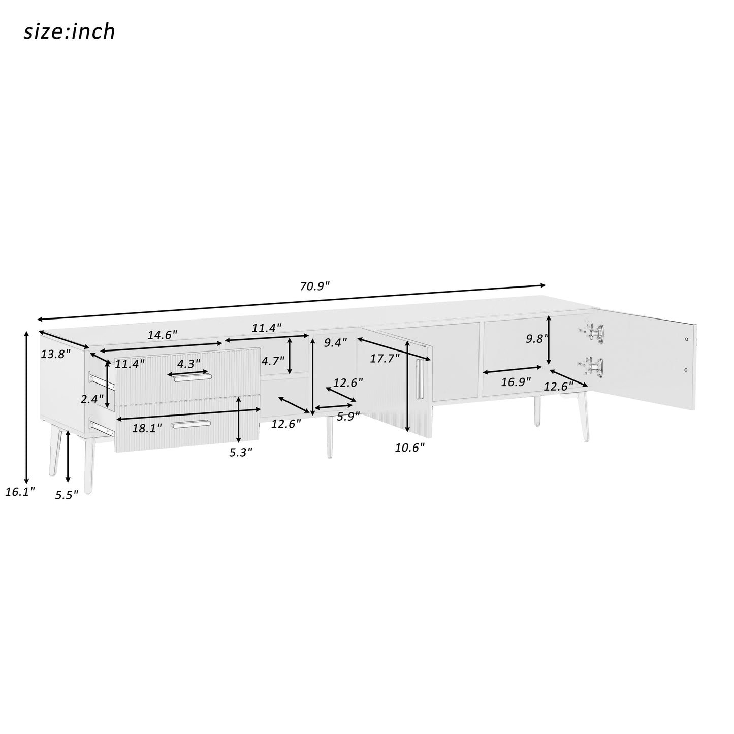 Eden II Stylish TV Stand with 5 Champagne Legs - Black