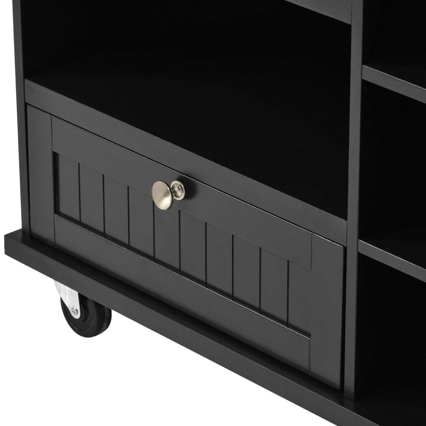 Retro Kitchen Island Cart with Storage Cabinet -Black