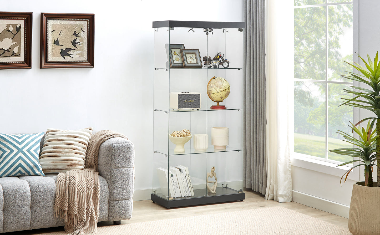 Stargazer 4 Shelves Glass Display Cabinet - Black