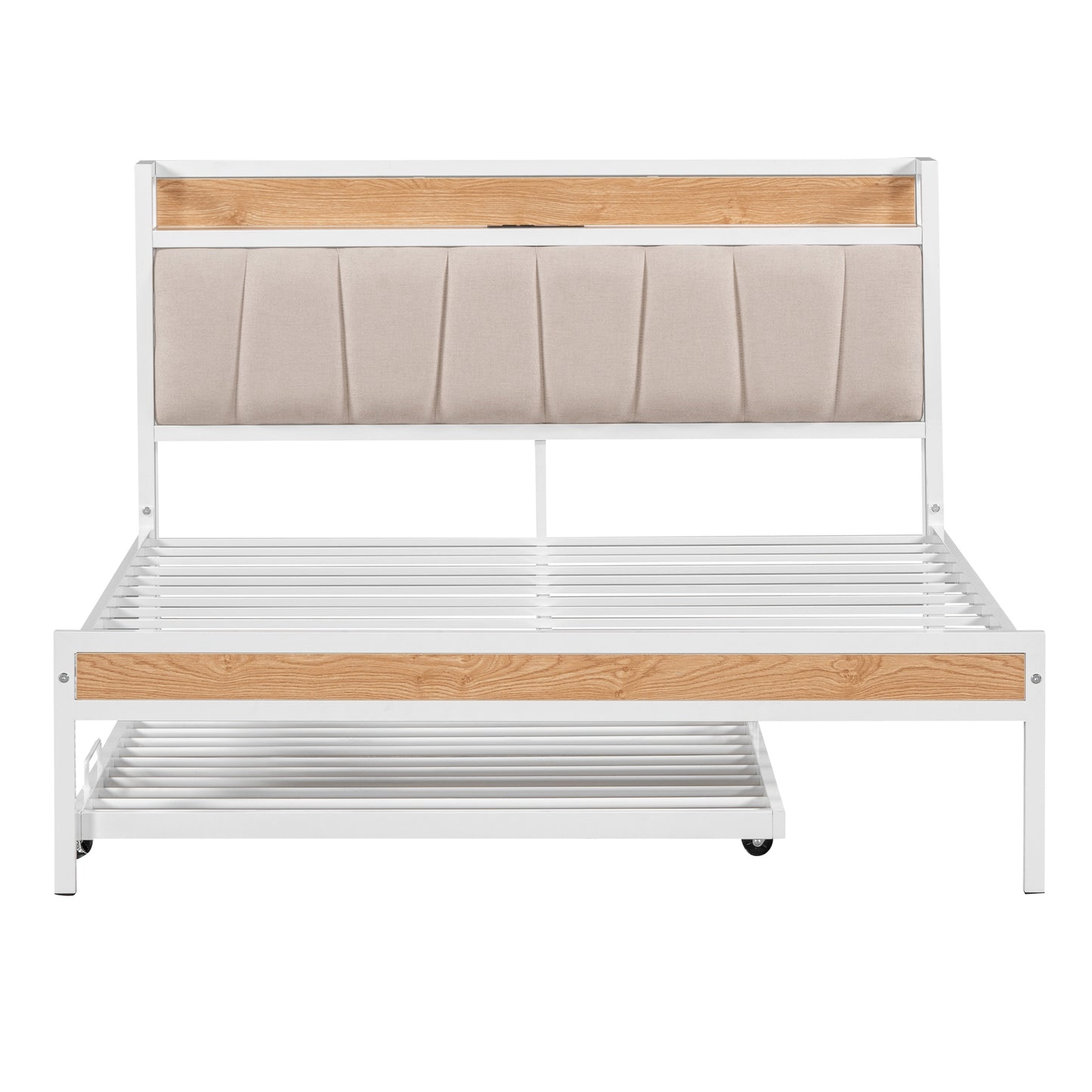 Quest Full Size Metal Platform Bed Frame with Trundle - White