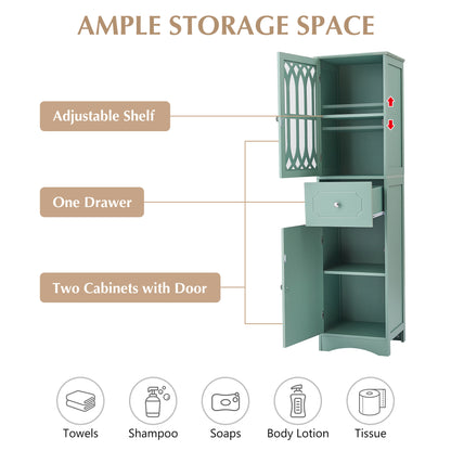 Statured Bathroom Cabinet with Drawer and Doors - Green