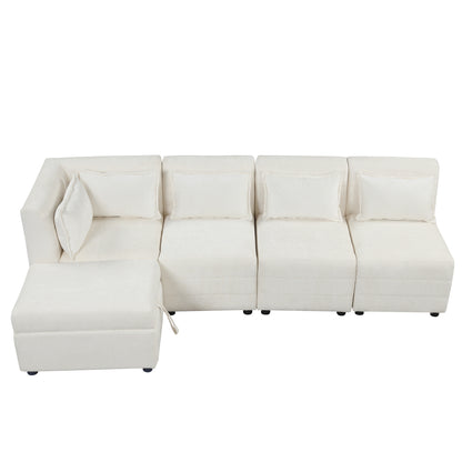 Lexi Sectional Sofa 5-seater Modular Couches with Storage Ottoman - Cream