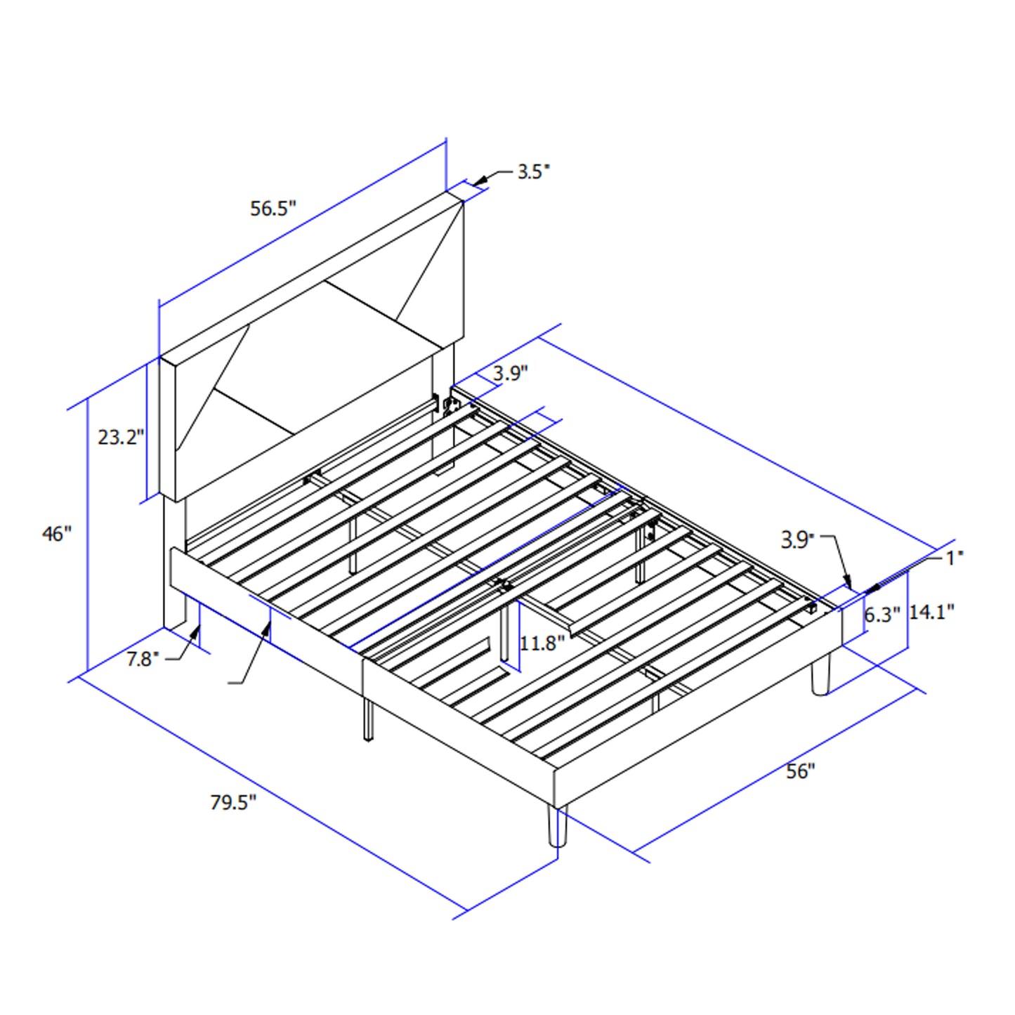 Peta Full Size Platform Bed Frame - Gray