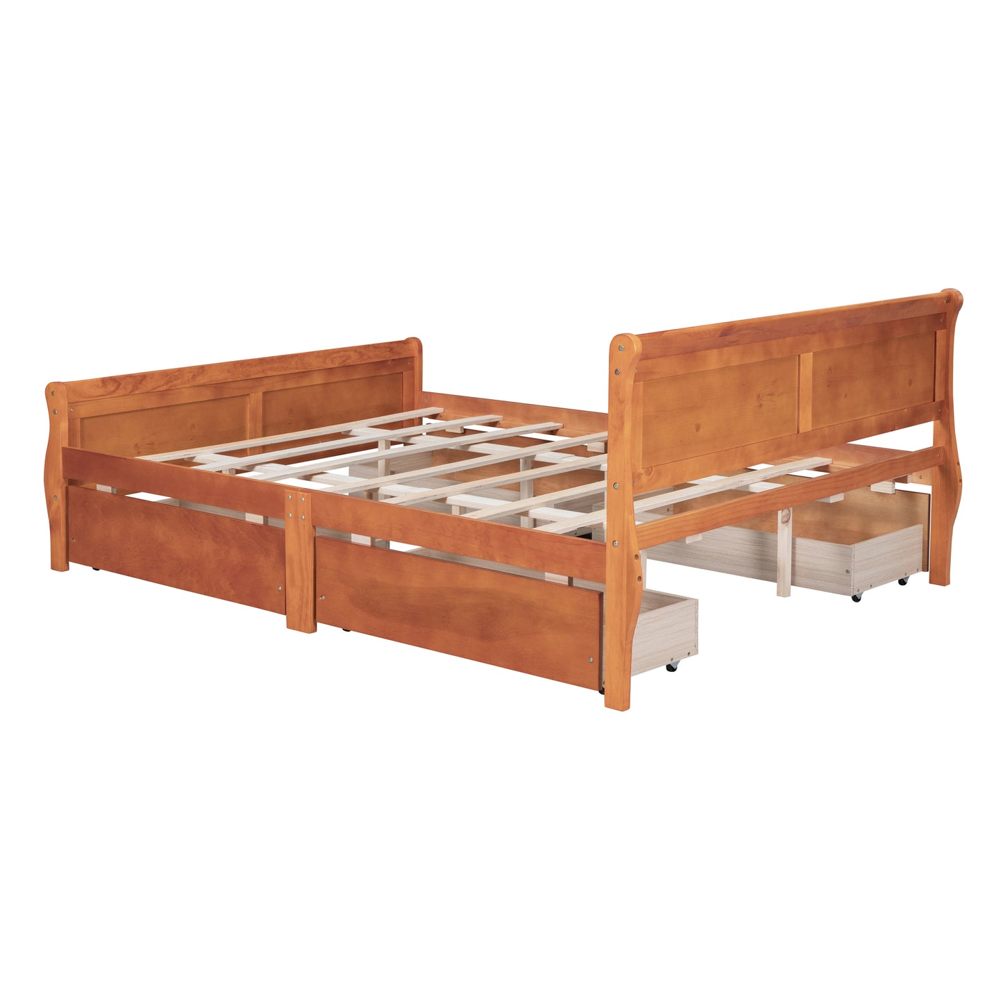 Meg Queen Size Wood Platform Bed with 4 Drawers - Oak